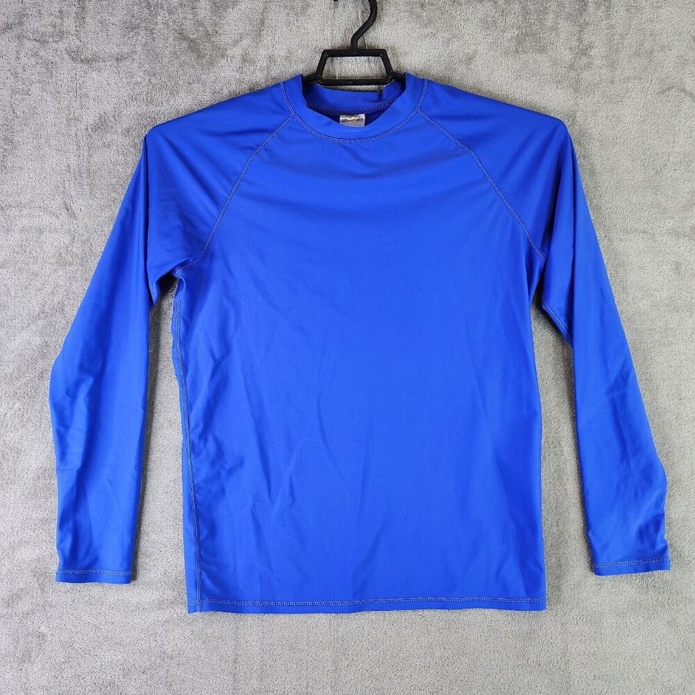 Mens Sunpoint Blue Long Sleeve Stretch Athletic Crew Neck Shirt Size L